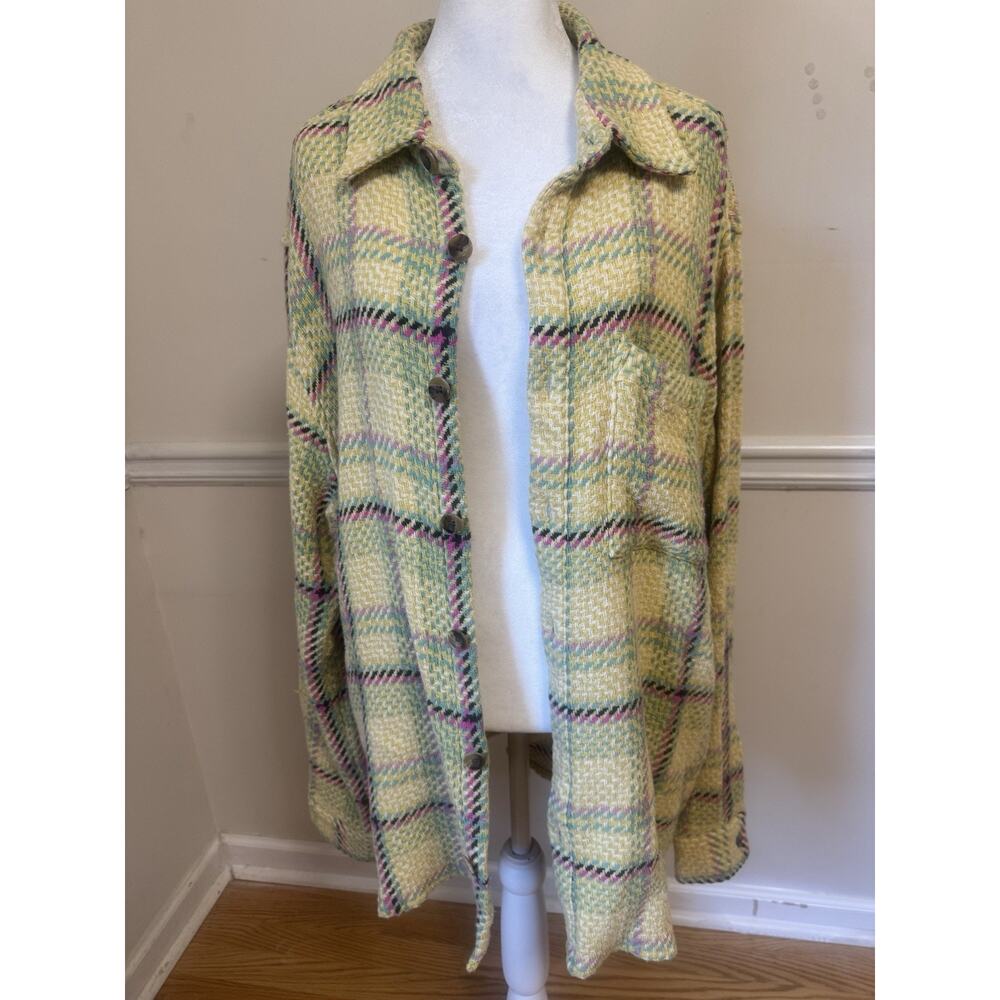 Urban Outfitters Plaid Shacket Jacket Oversized Yellow Pink Green Medium